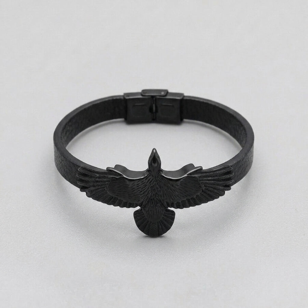 Dark Wings Gothic Raven Leather Wrap Bracelet