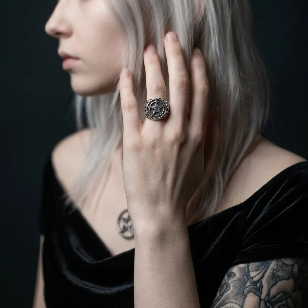 Baphomet Pentagram Signet Ring