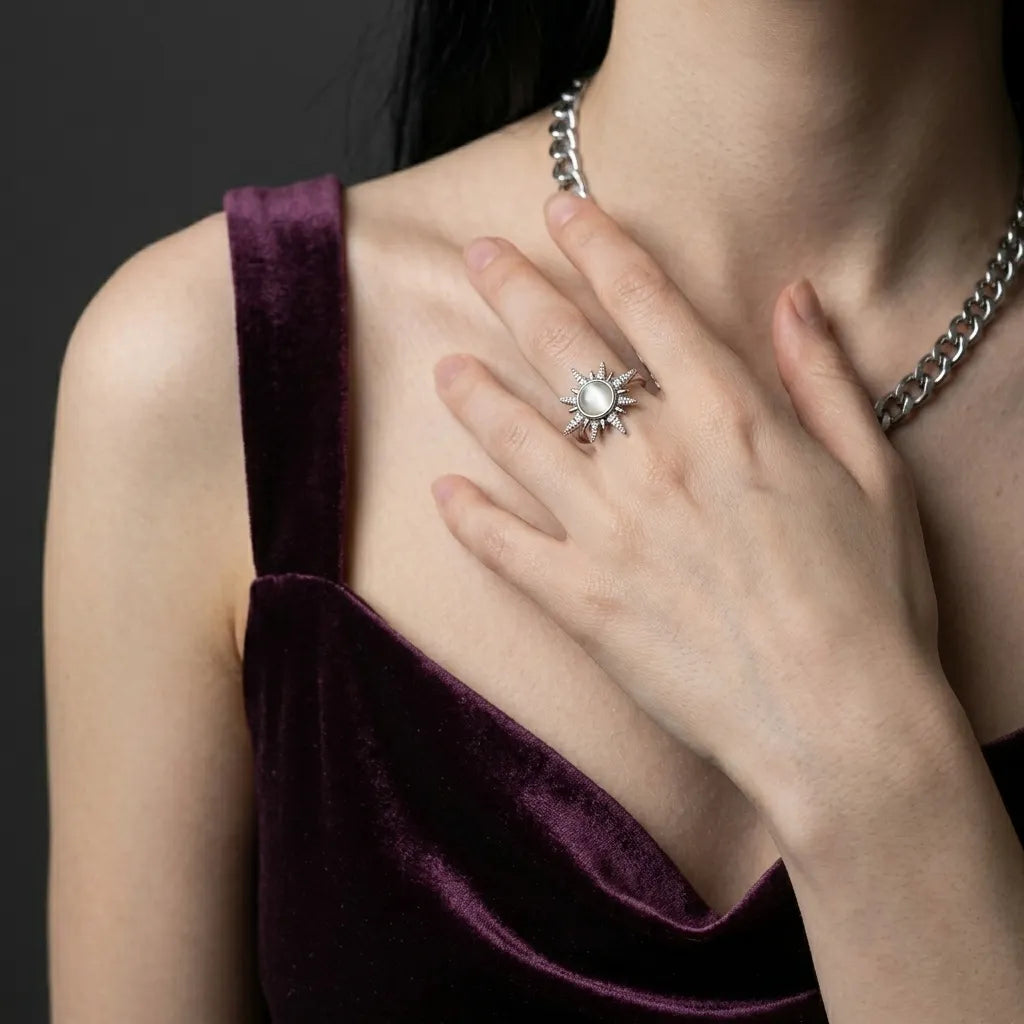 Crystal North Star Spike Solitaire Ring