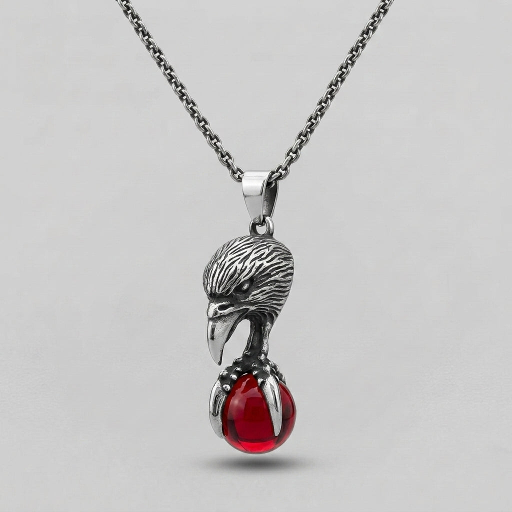 Eagle Claw Pendant Necklace with Red Stone