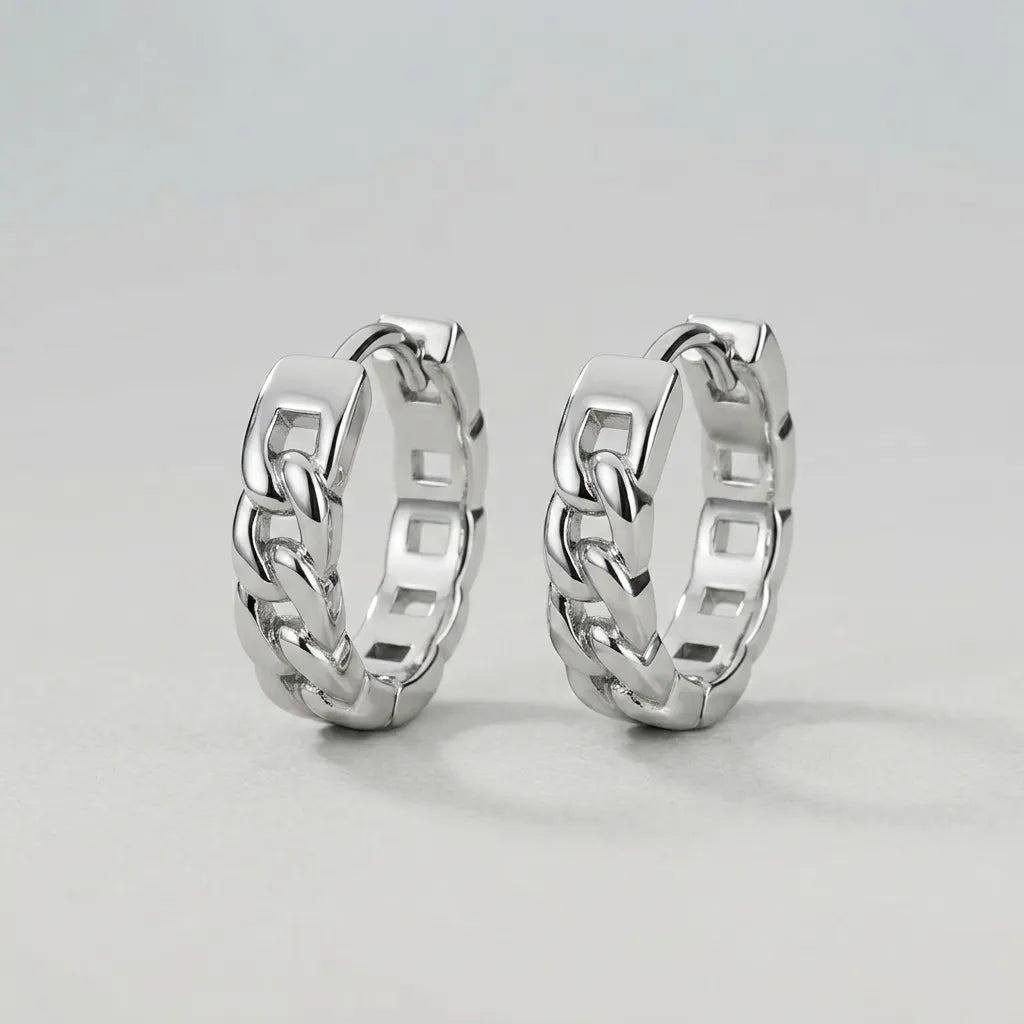 Silver Chain Link Gothic Hoops Earrings