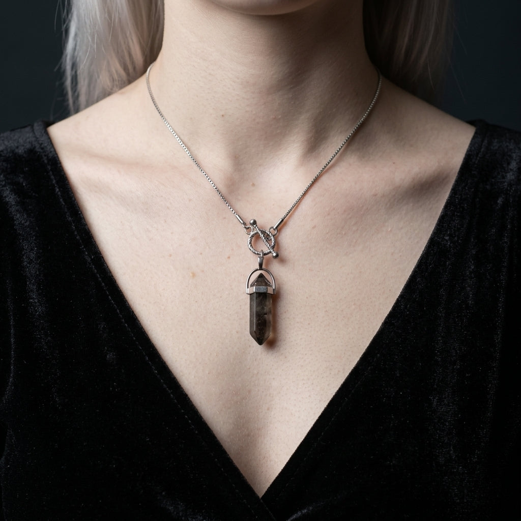 Serpentine Cipher Crystal Point Necklace