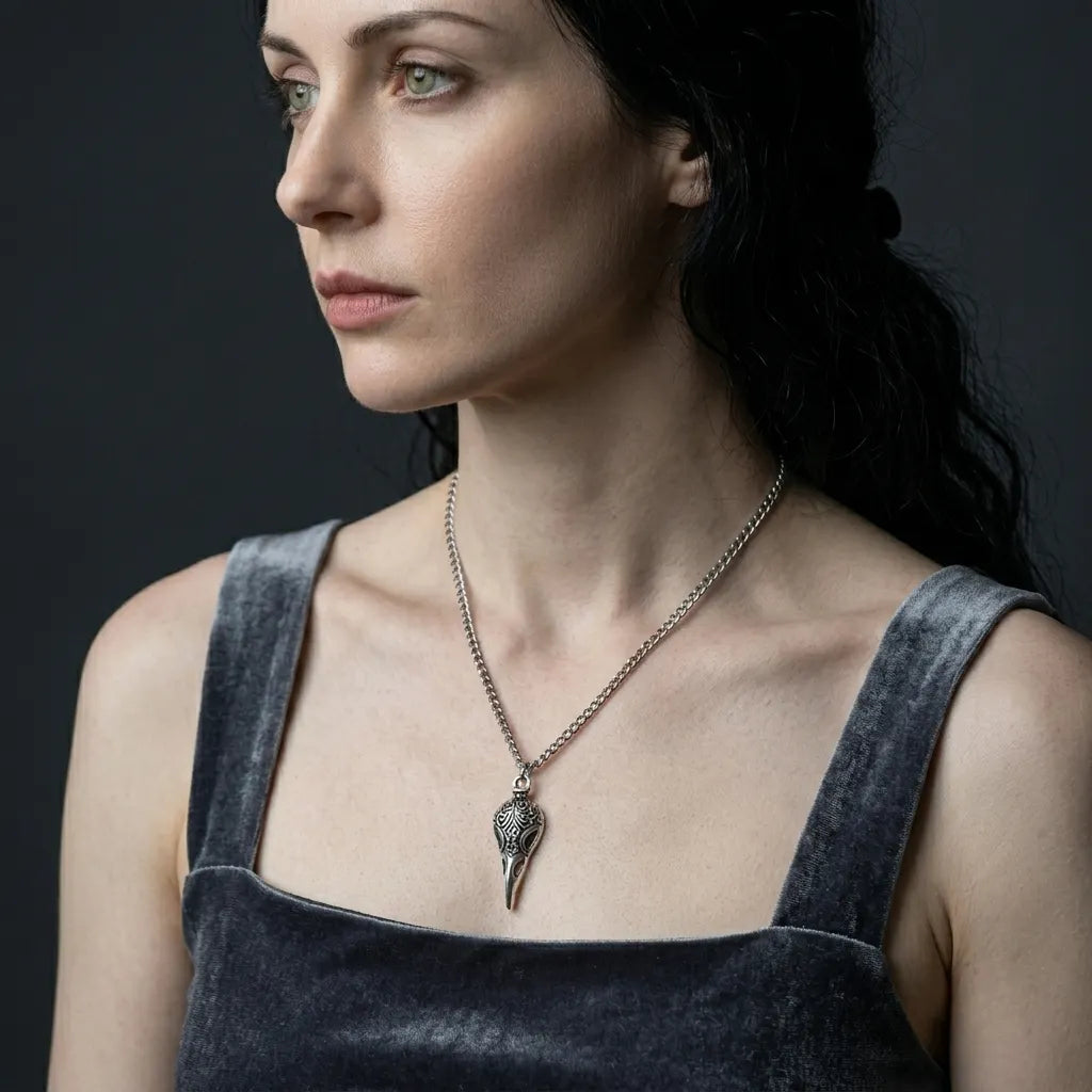 Filigree Crow Skull Gothic Pendant Necklace