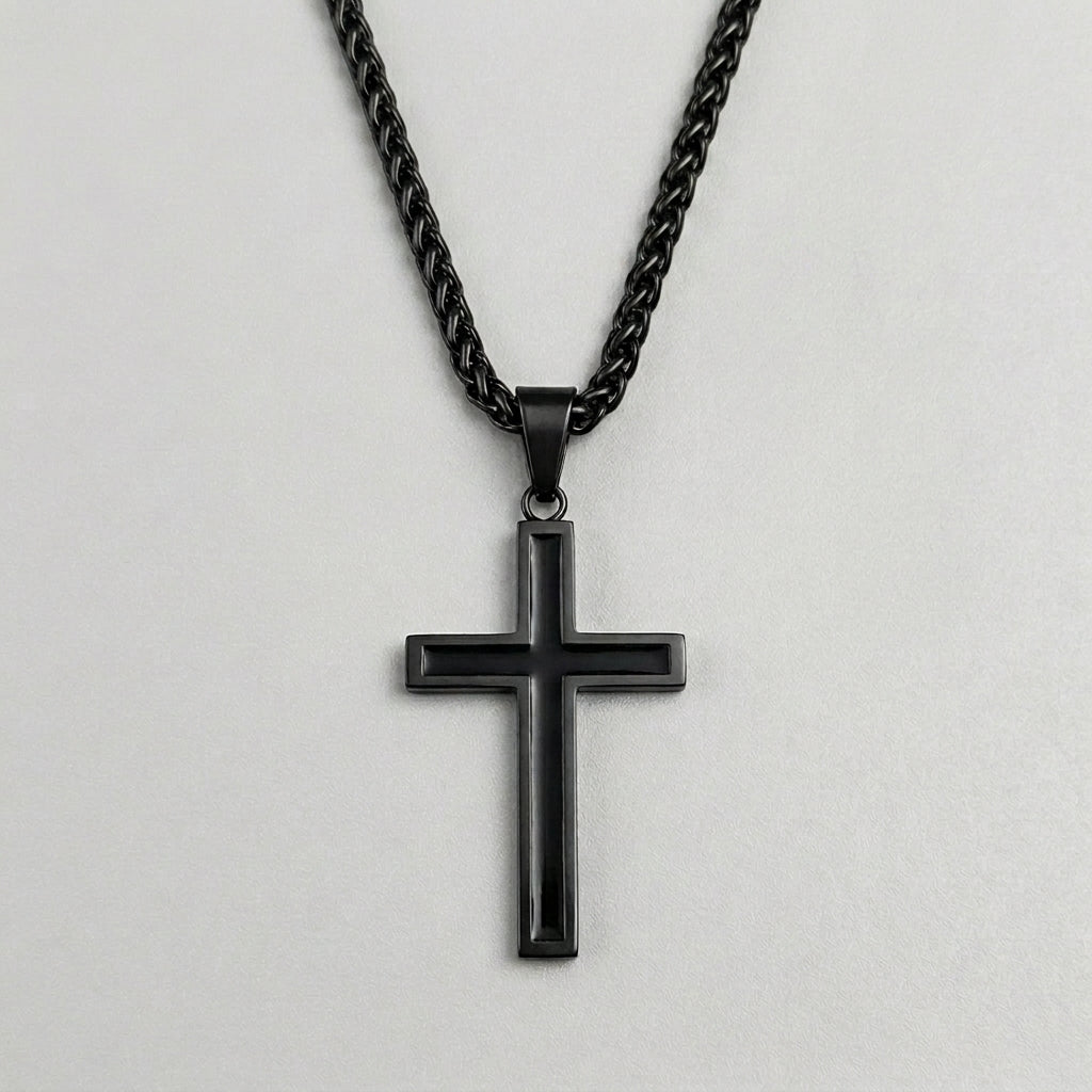 Bold Black Cross Pendant Necklace
