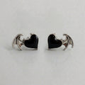 Dark Heart Takes Flight - Black Enamel Winged Heart Stud Earrings
