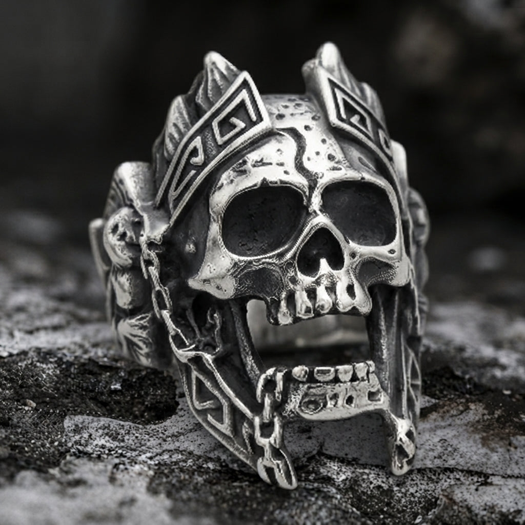 Aztec Warrior Skull King Ring