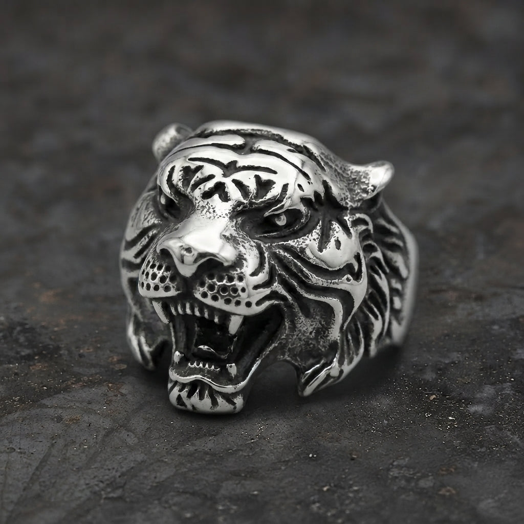 Roaring Tiger Head Wide Band Ring