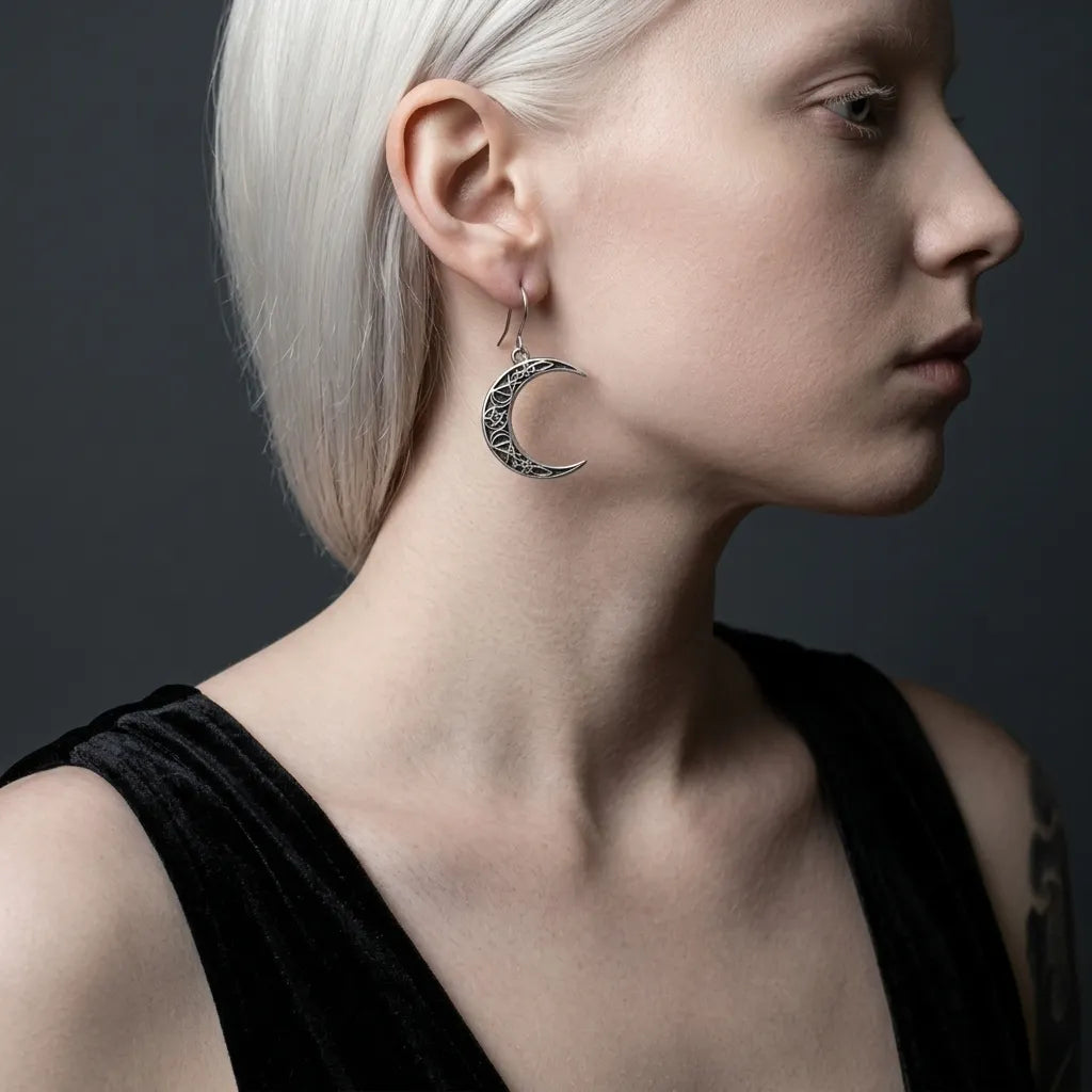 Pagan Crescent Moon Pentagram Earrings