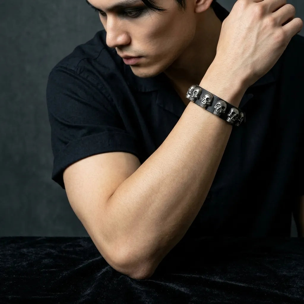 Legion of Skulls Leather Bracelet