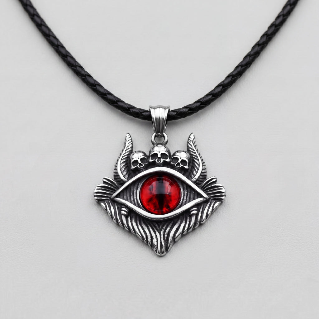 Dragon Eye Pendant with Skulls – Red Gemstone Necklace