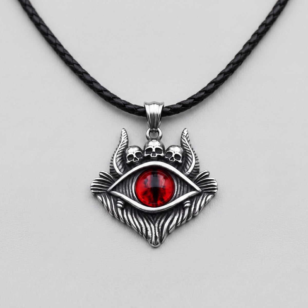 Dragon Eye Pendant with Skulls – Red Gemstone Necklace