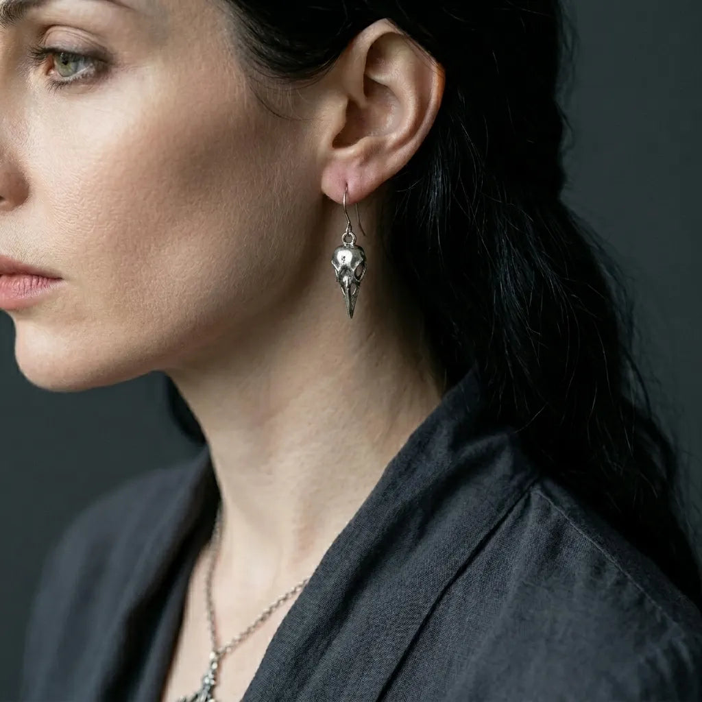 Raven Skull Dark Omen Earrings