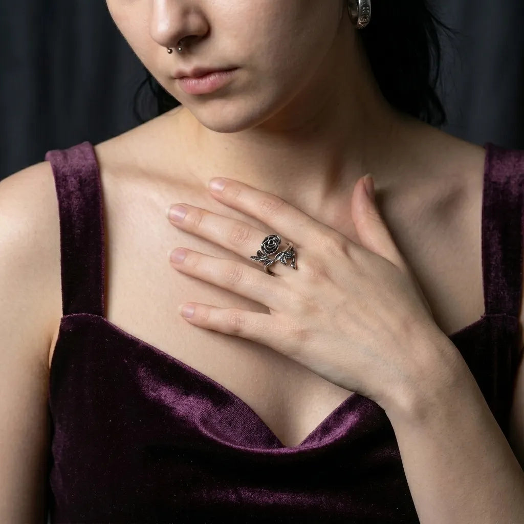 Dark Bloom Thorn Stem Wrap Ring