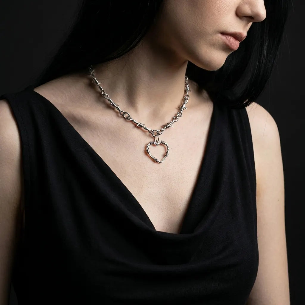 Thorned Wire Heart Pendant Necklace