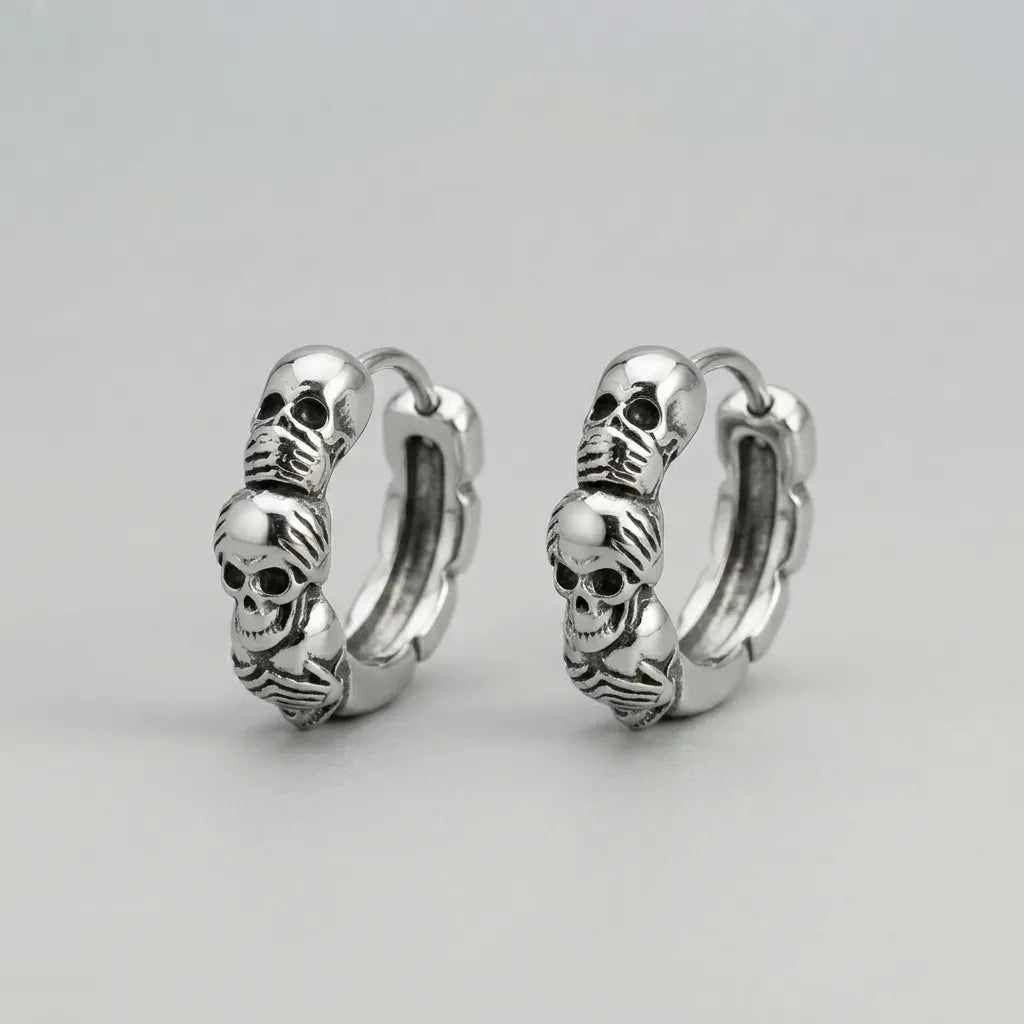 Stacked Skull Huggie Hoop Earrings