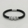 Twin Skull Black Braided Leather Bracelet