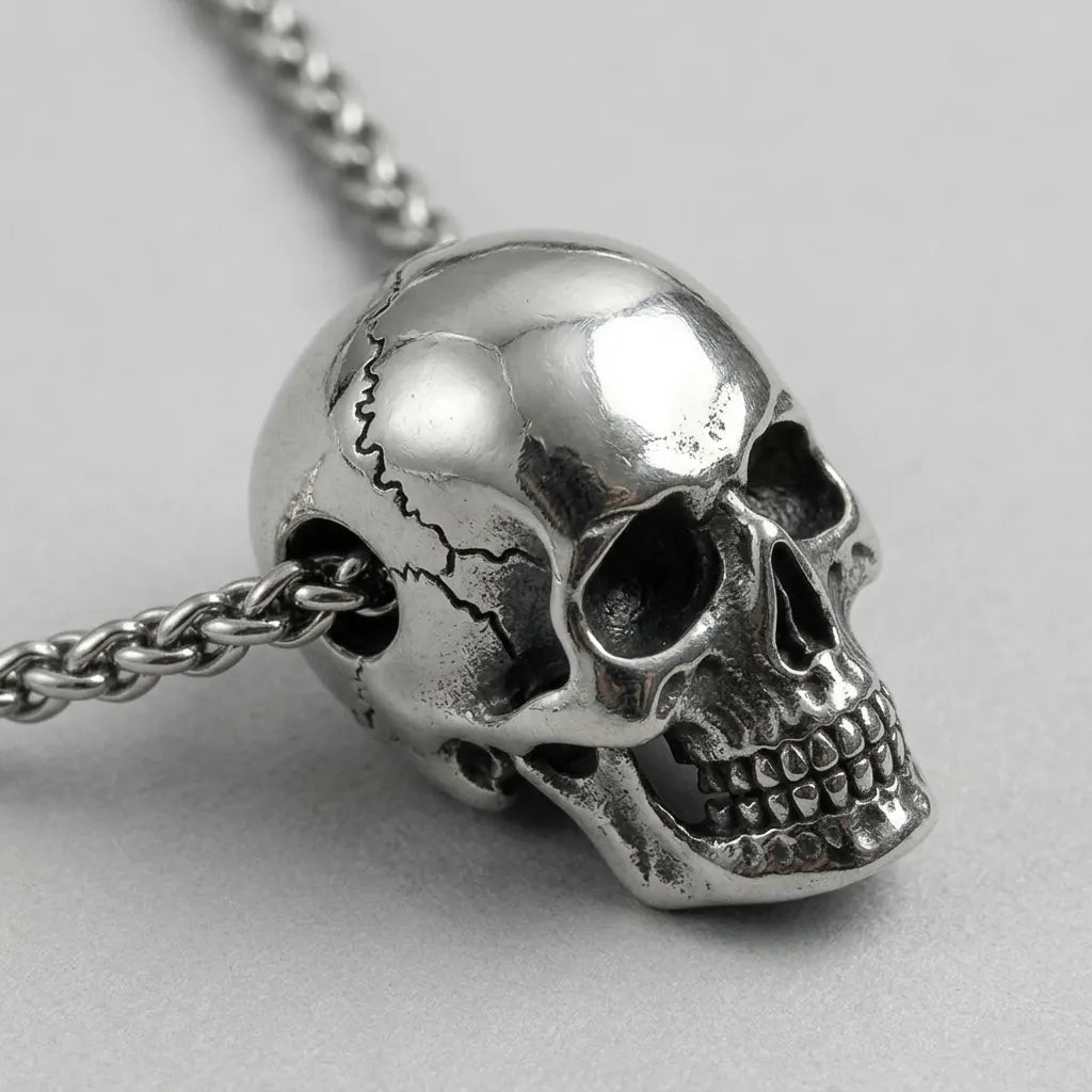 3D Realistic Skull Slider Pendant Necklace