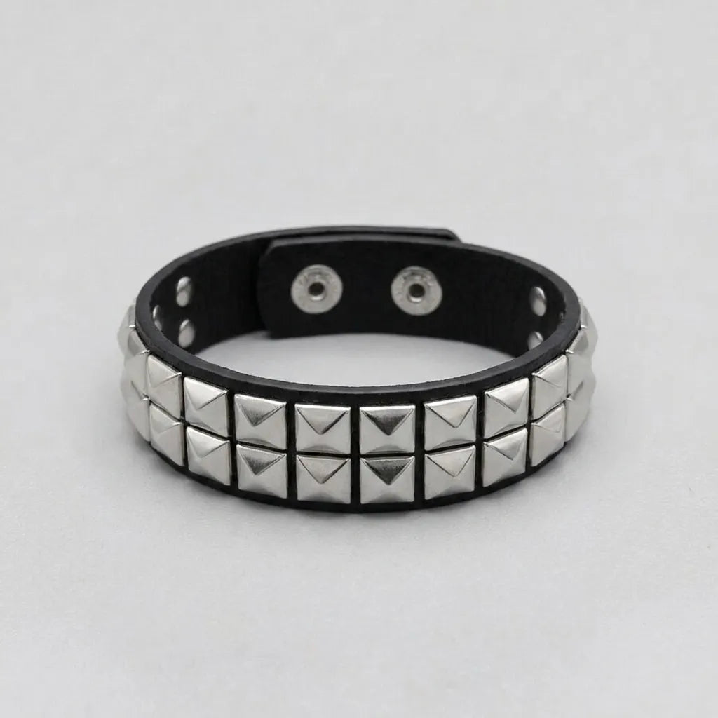 Dark Rebel Twin-Row Studded Leather Bracelet
