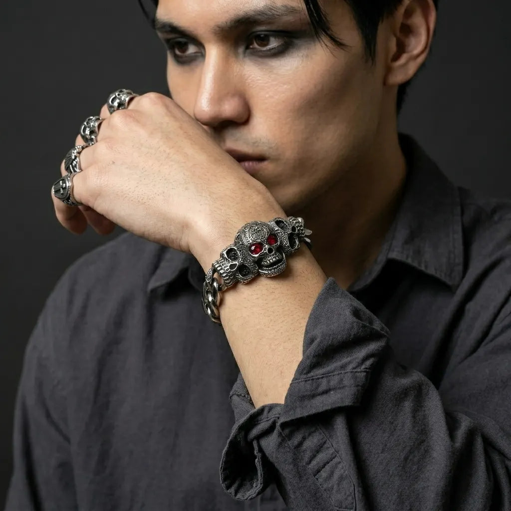 Crimson Gaze Skull Bracelet
