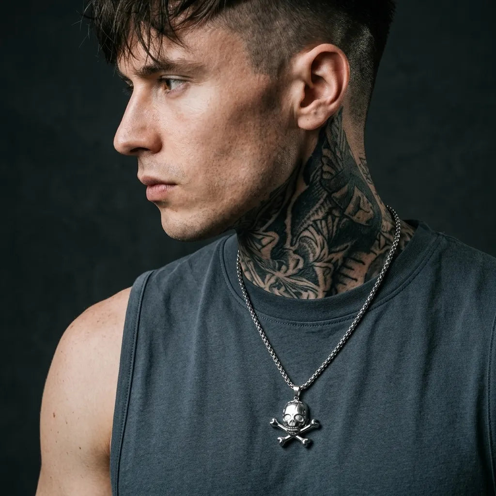 Classic Skull & Crossbones Pendant Necklace