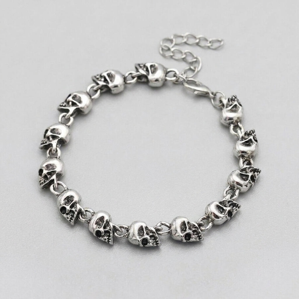 Silver Skull Link Chain Bracelet