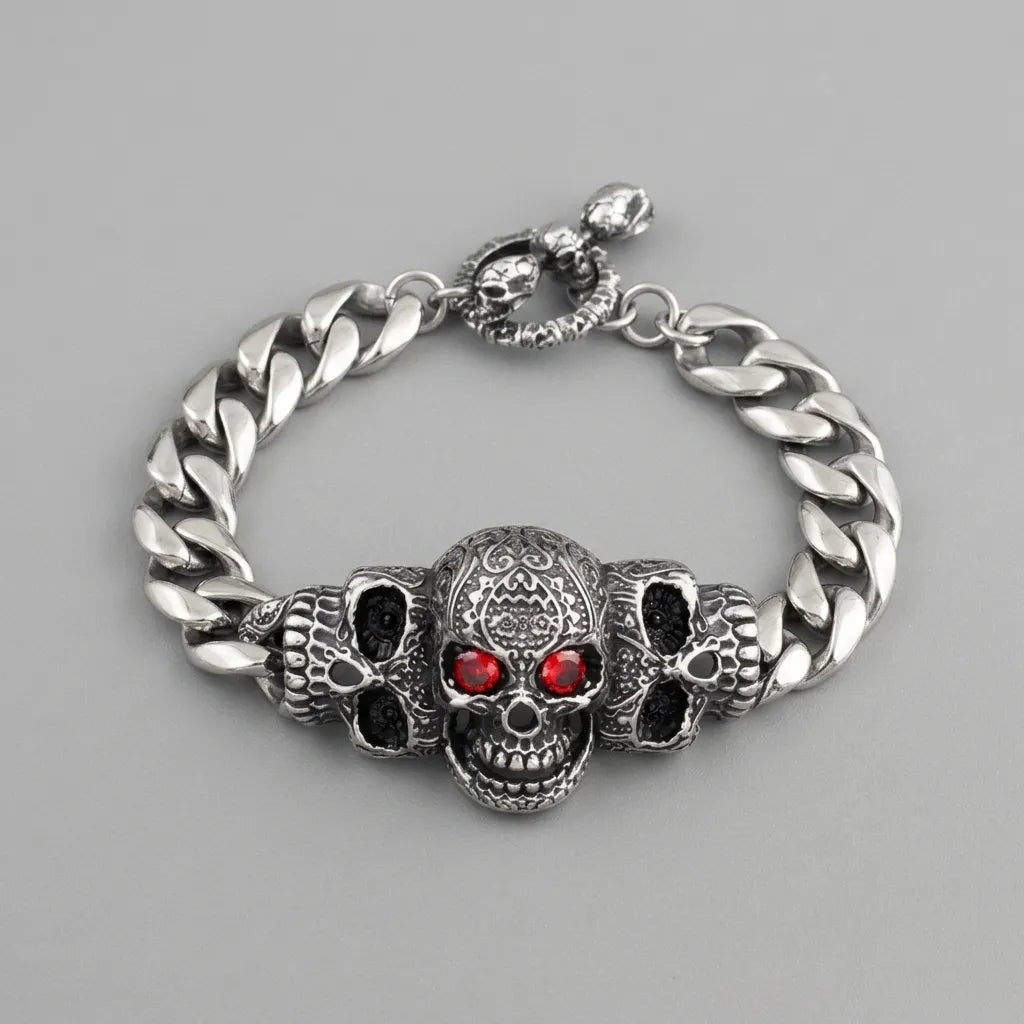 Crimson Gaze Skull Bracelet