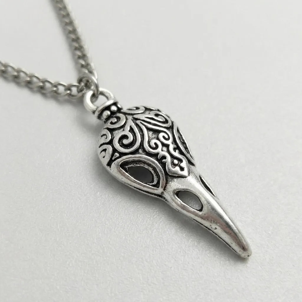 Filigree Crow Skull Gothic Pendant Necklace