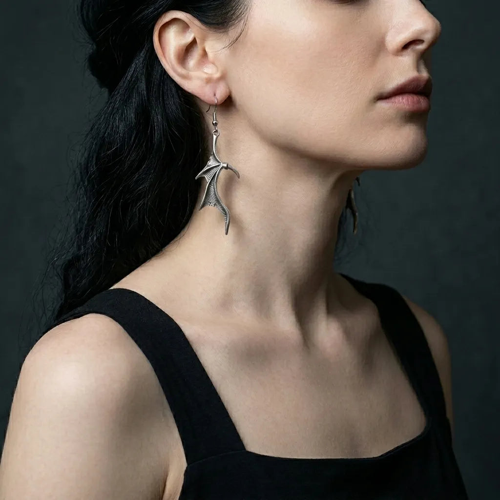 Midnight Dragon Talon Wing Drop Earrings