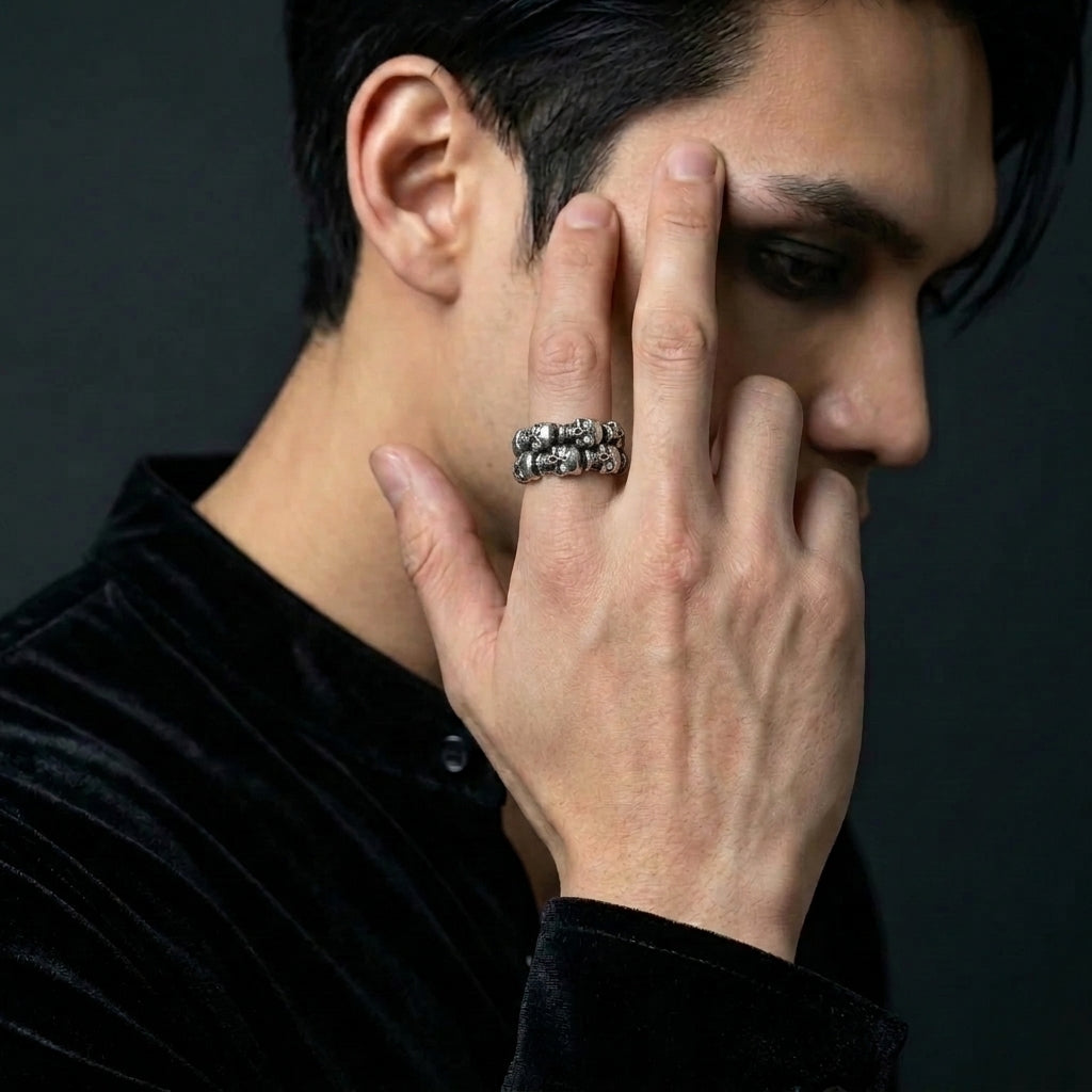 Skull Inlaid Gemstone Ring