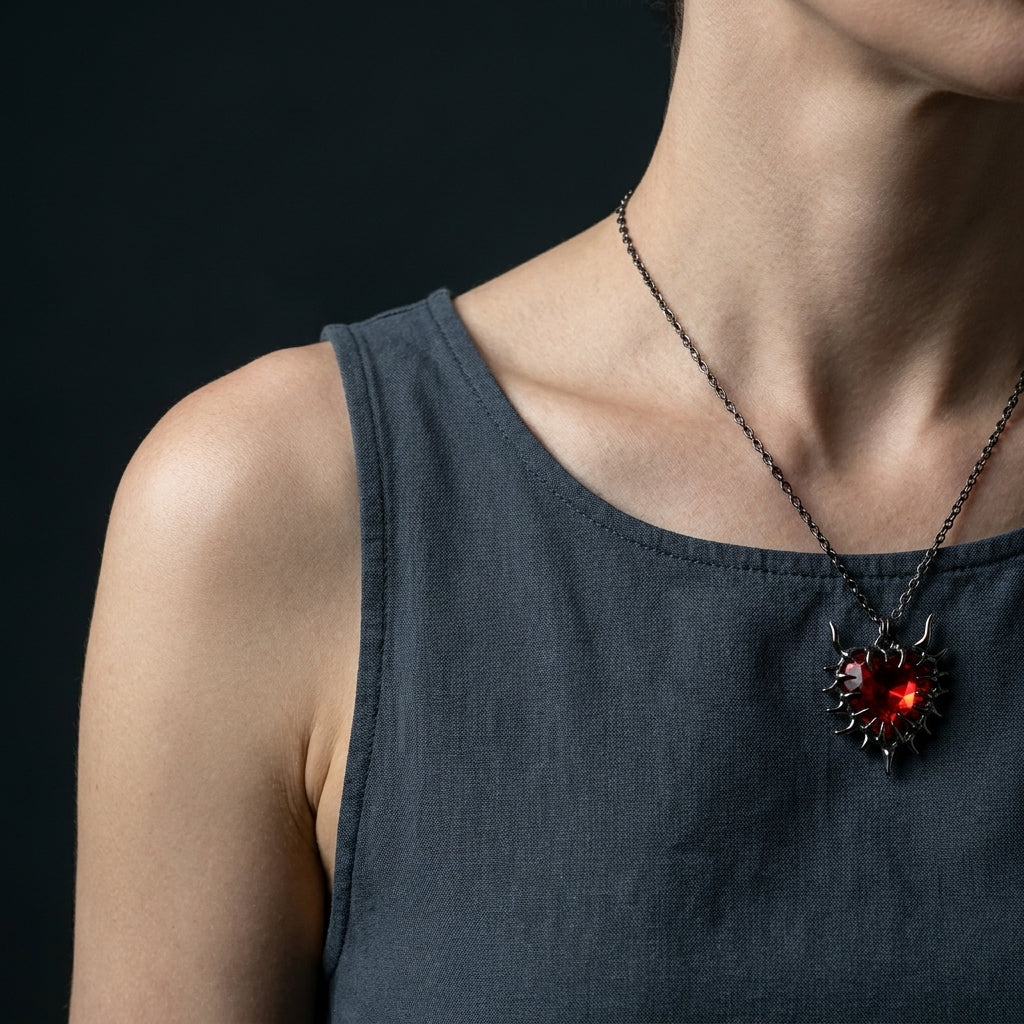 Gothic Heart Pendant Necklace Dark Thorn Heart Necklace