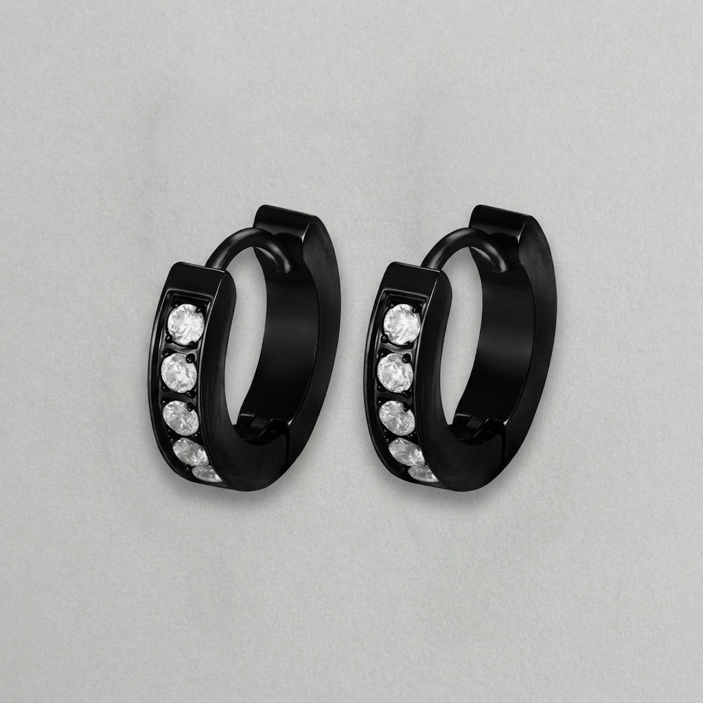 Black Stainless Steel Crystal Huggie Hoop Earrings