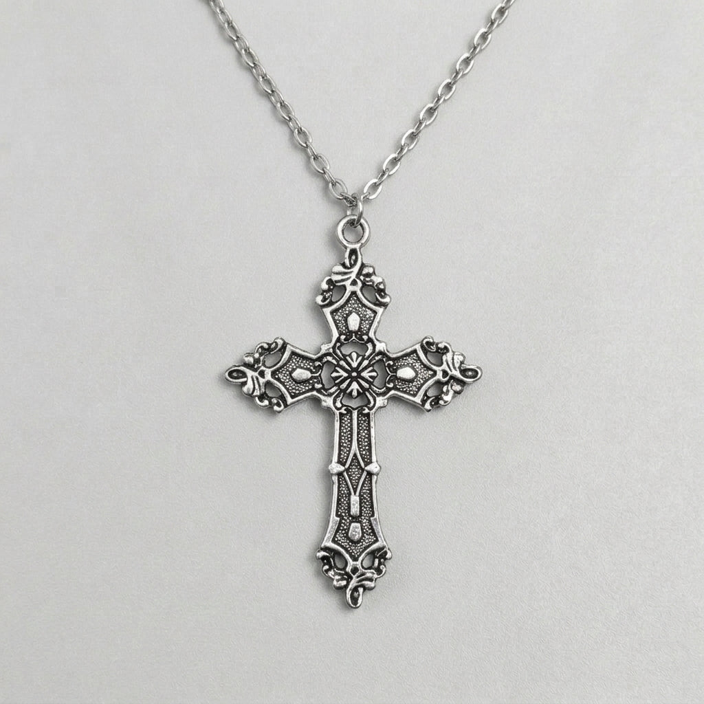 Antique Baroque Cross Statement Necklace