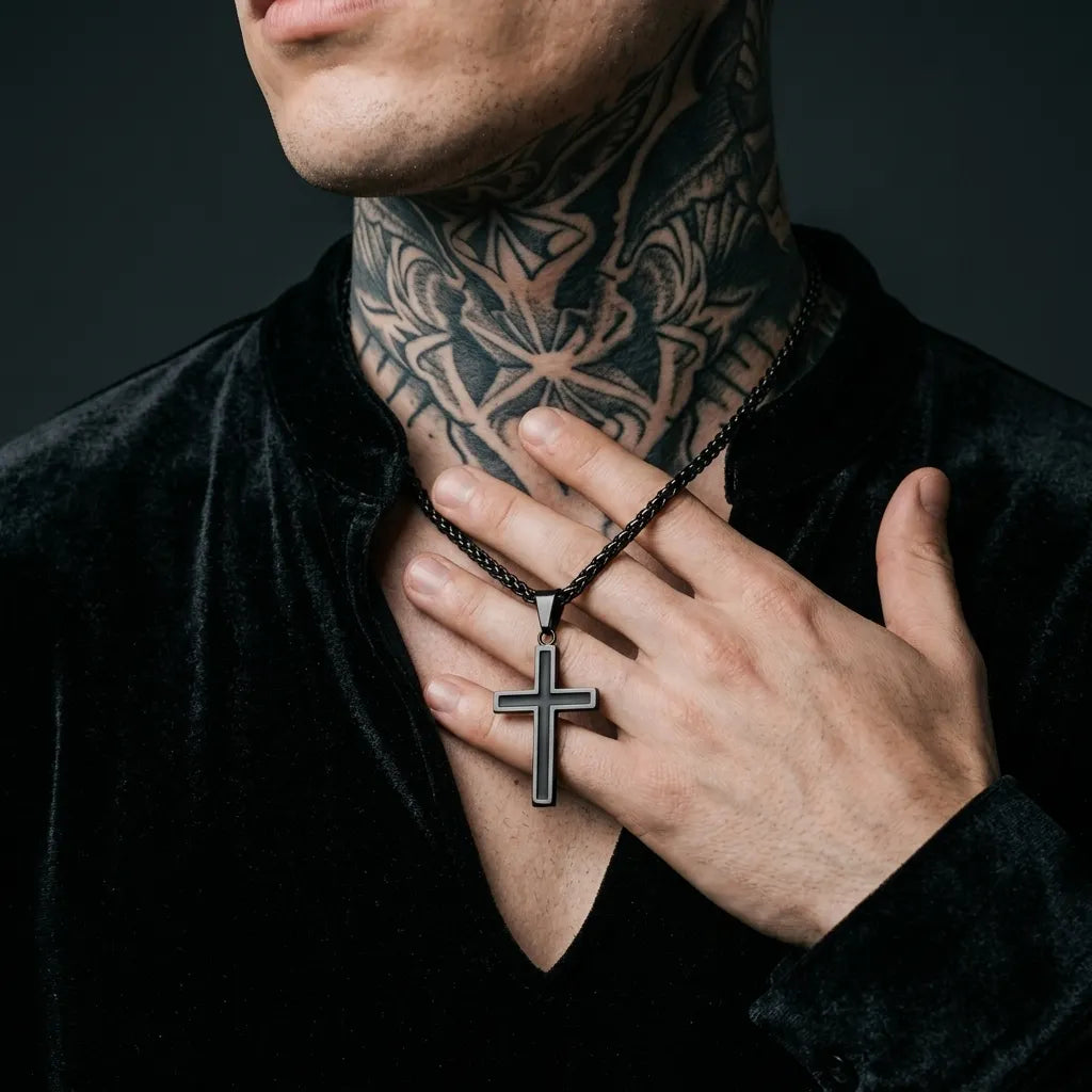 Bold Black Cross Pendant Necklace