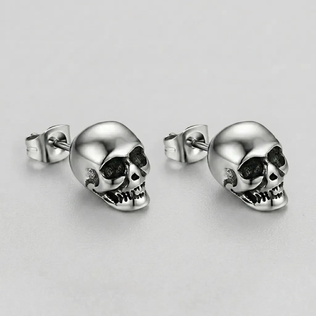 Polished 3D Skull Stud Earrings