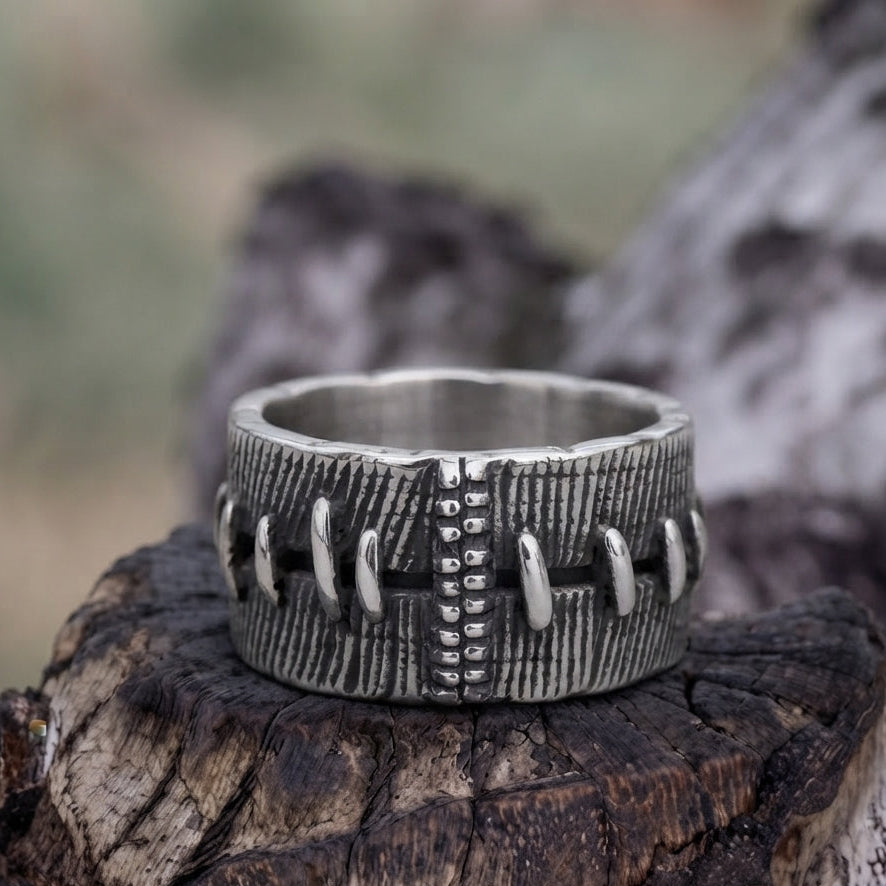 Stitched Wound Texture Wide Band Ring