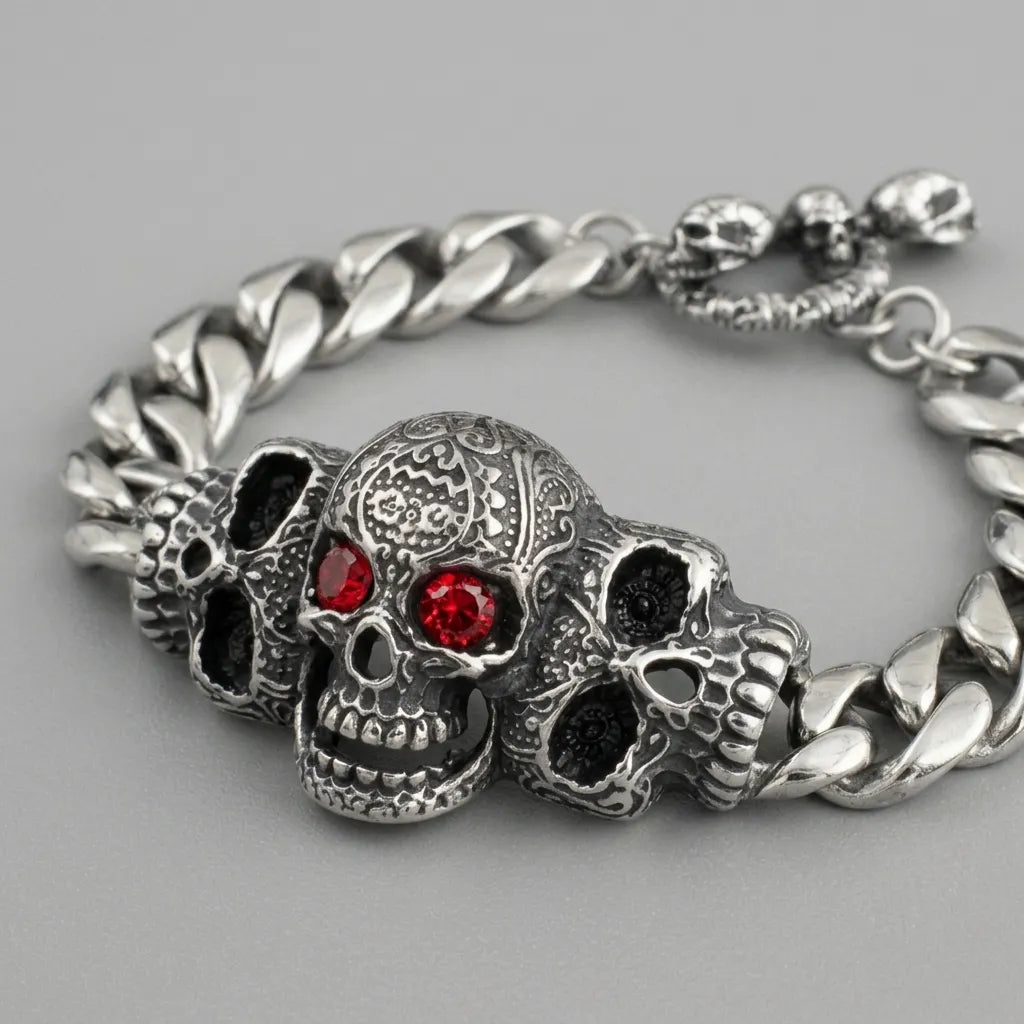 Crimson Gaze Skull Bracelet