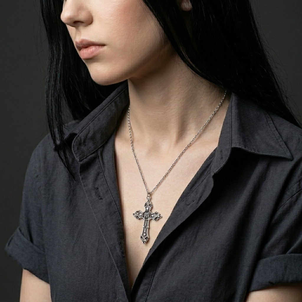 Antique Baroque Cross Statement Necklace