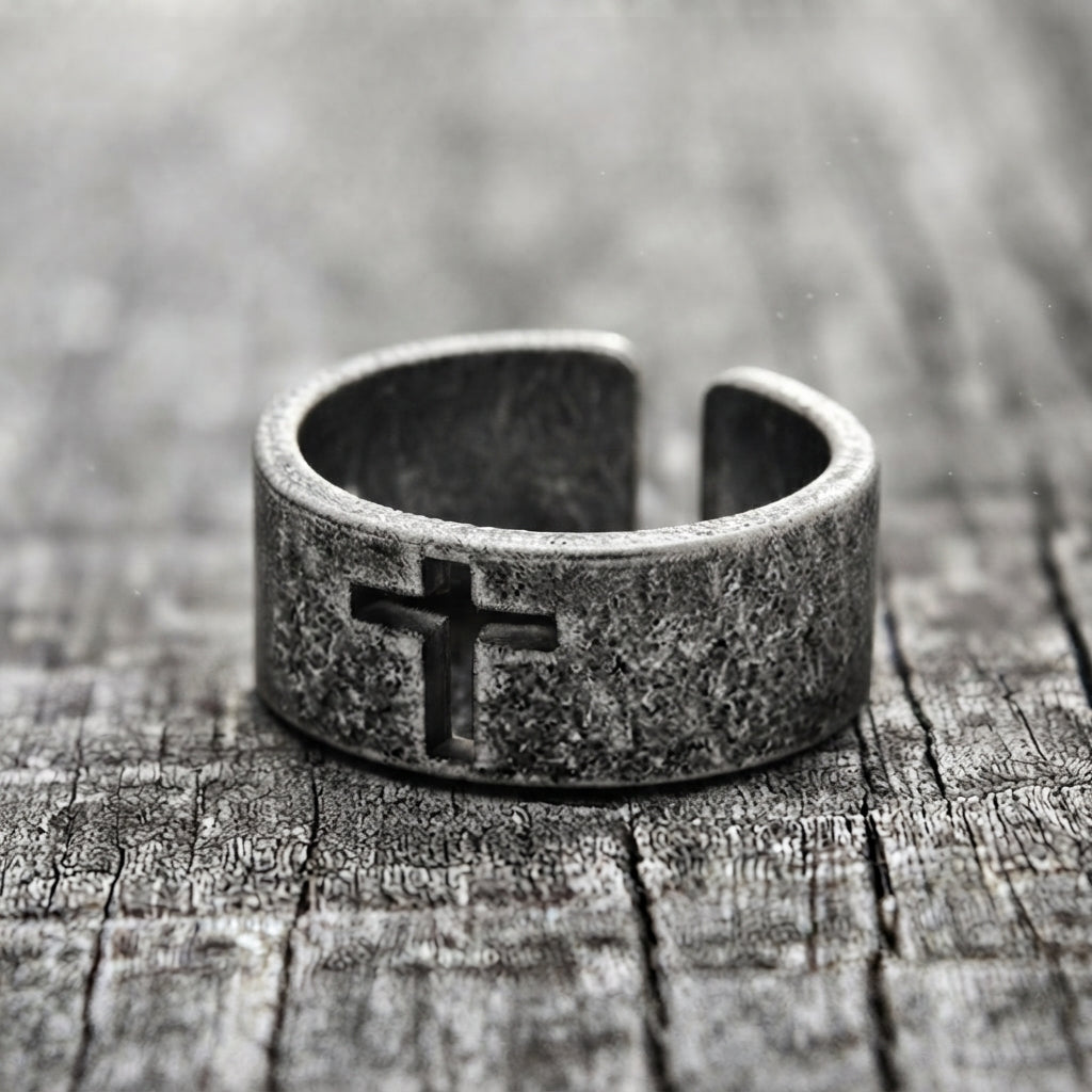 Shadow Cross Cutout Open Band Ring