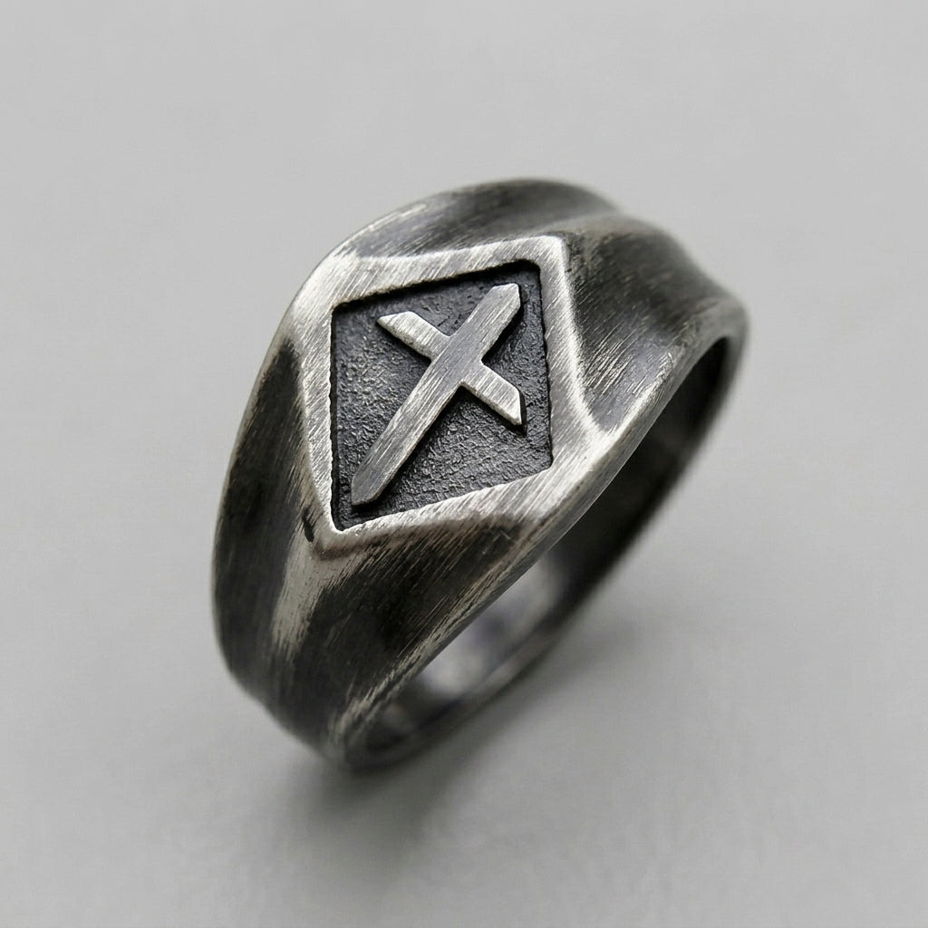Brushed Cross Signet Ring