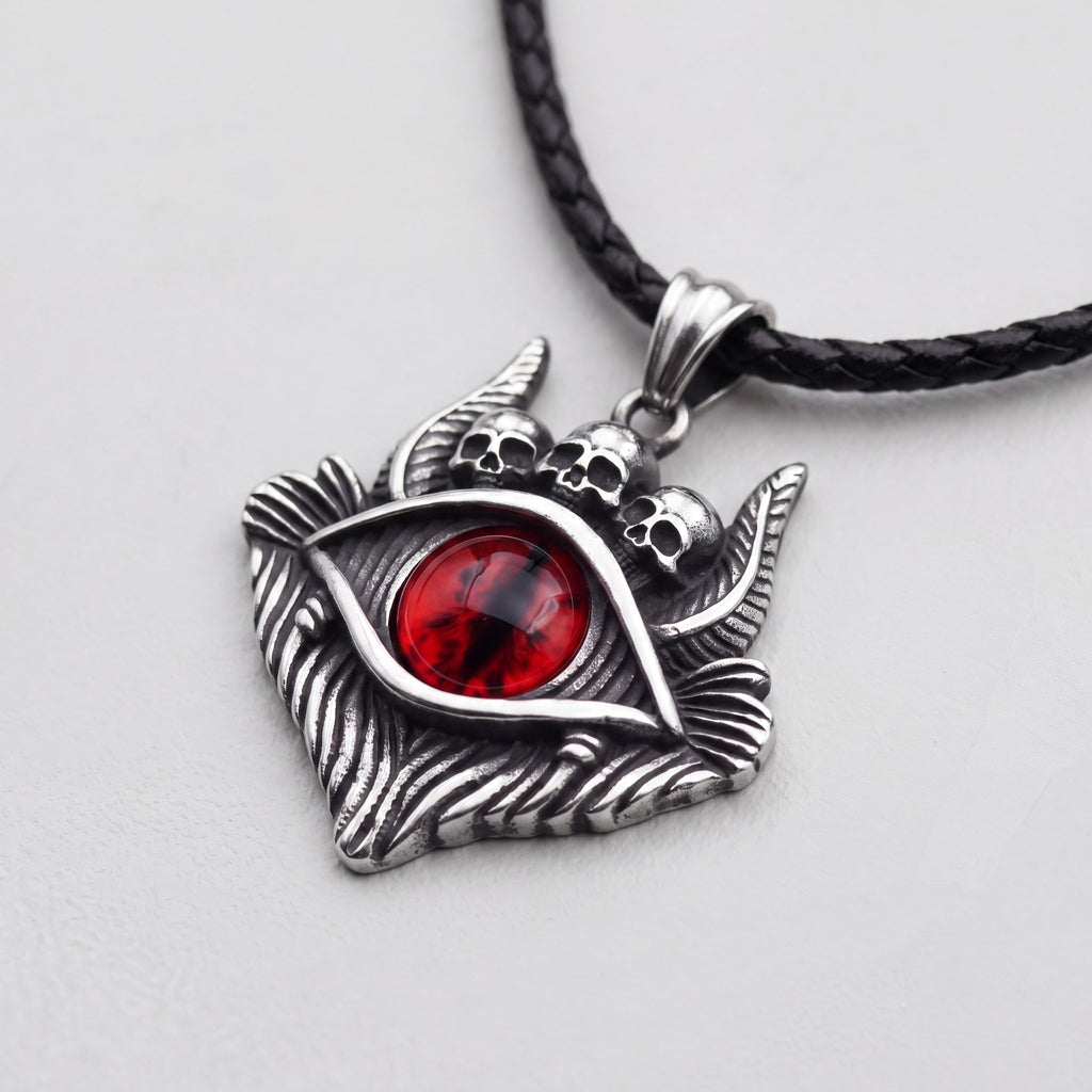 Dragon Eye Pendant with Skulls – Red Gemstone Necklace