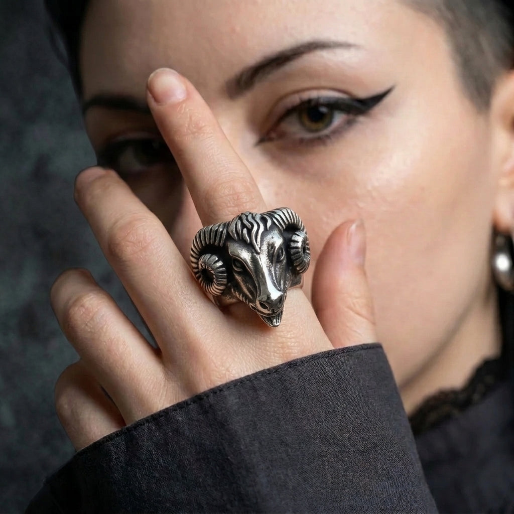 Gothic Ram Head Ring