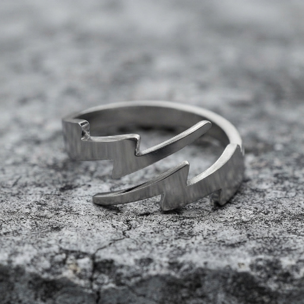 Double Lightning Bolt Open Band Ring