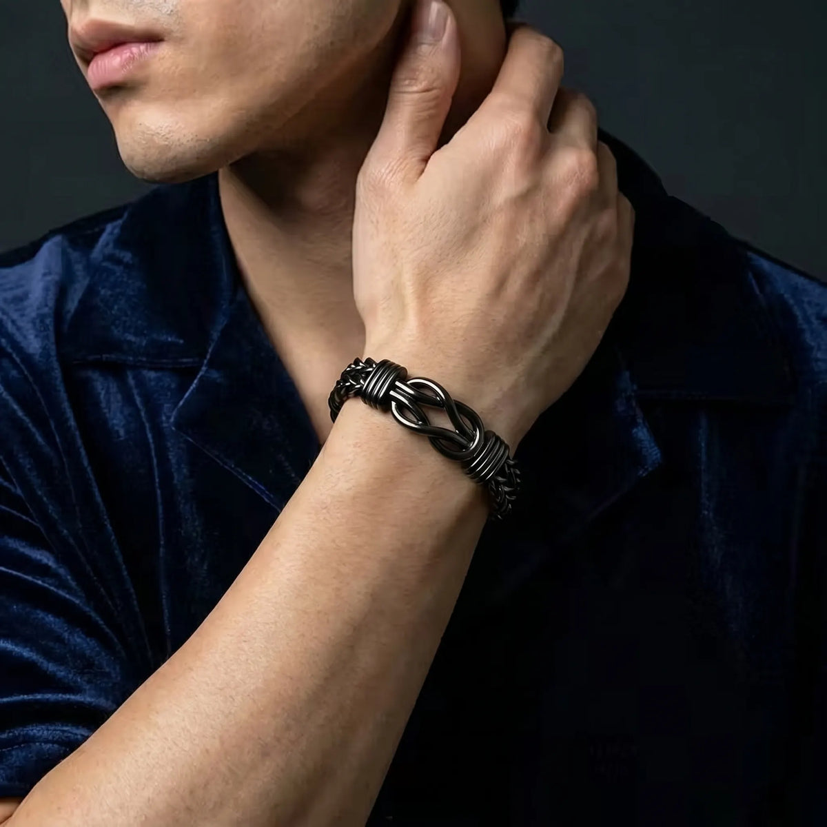 Black Stainless Steel Infinity Knot Cuban Link Bracelet