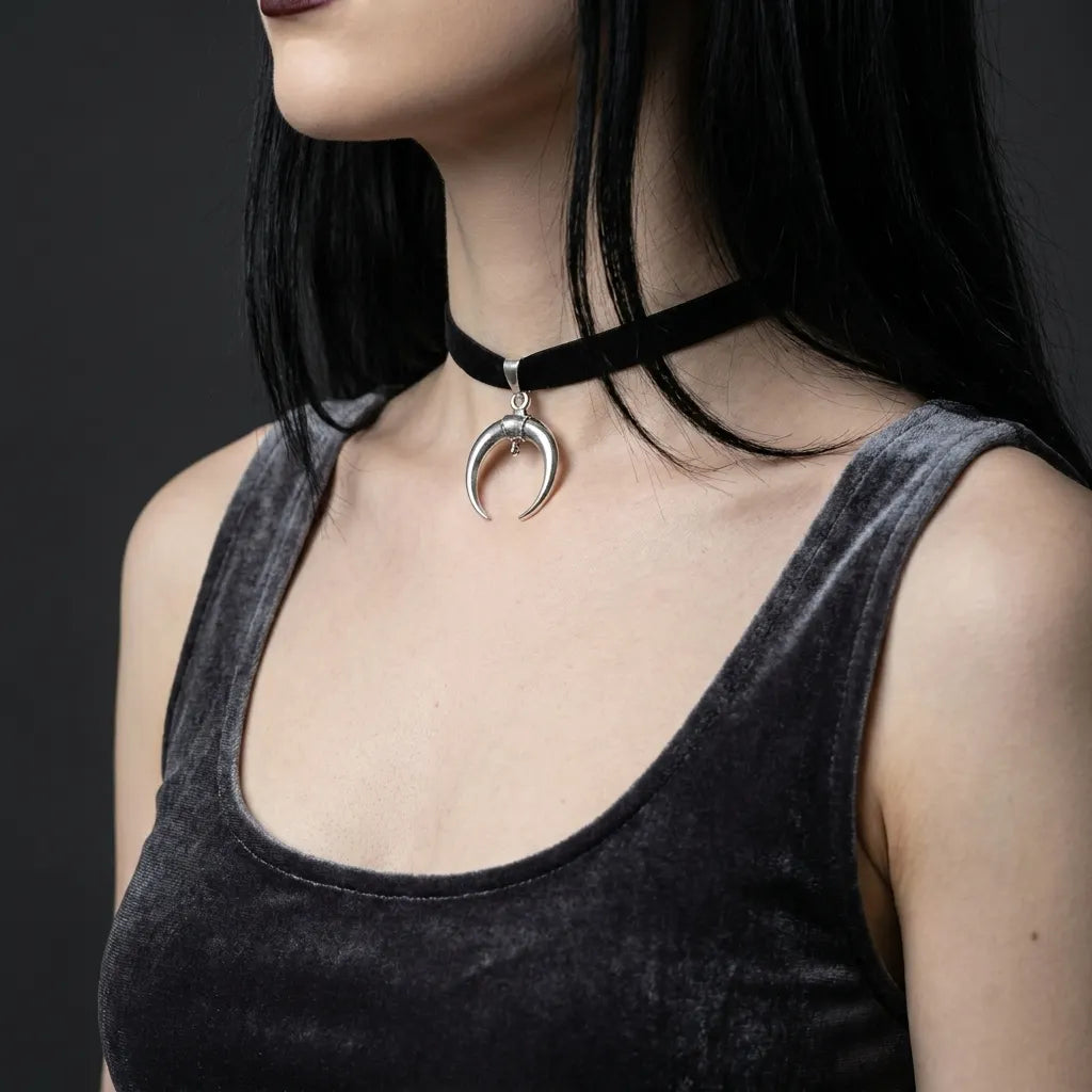 Dark Moon Horn Choker Necklace