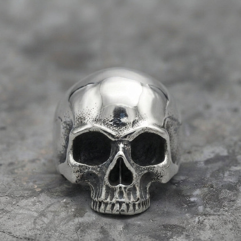 Classic Half-Jaw Skull Wide Band Ring