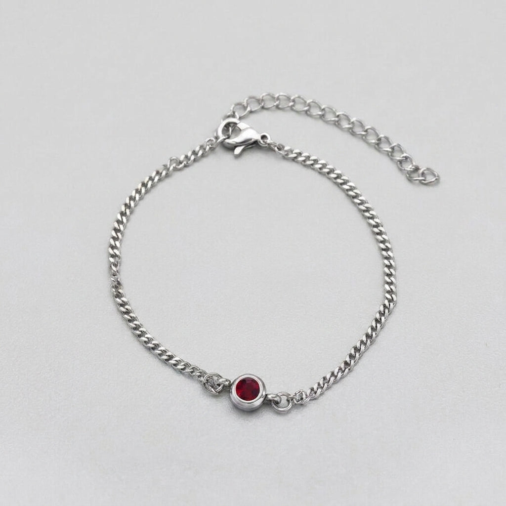 Ruby Solitaire Silver Curb Chain Bracelet