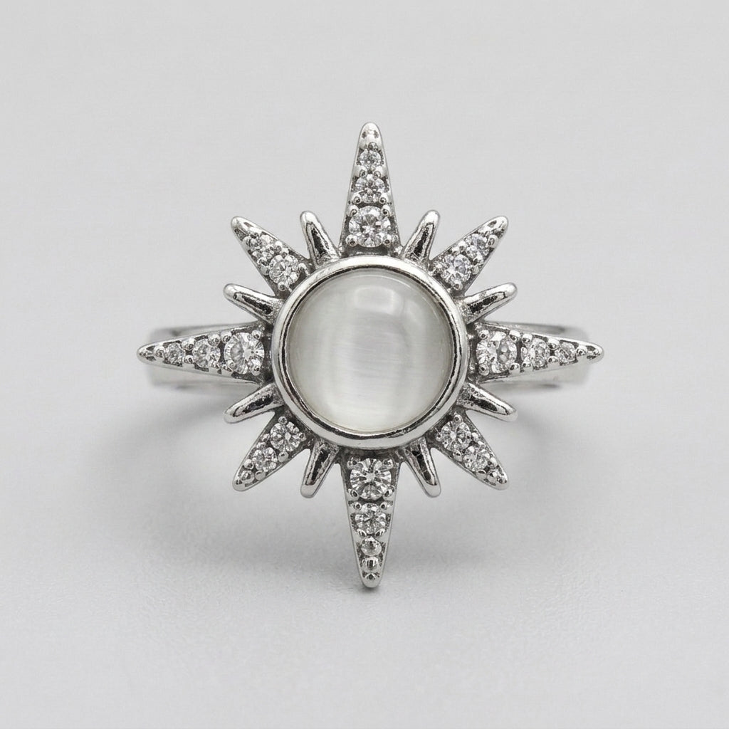 Crystal North Star Spike Solitaire Ring