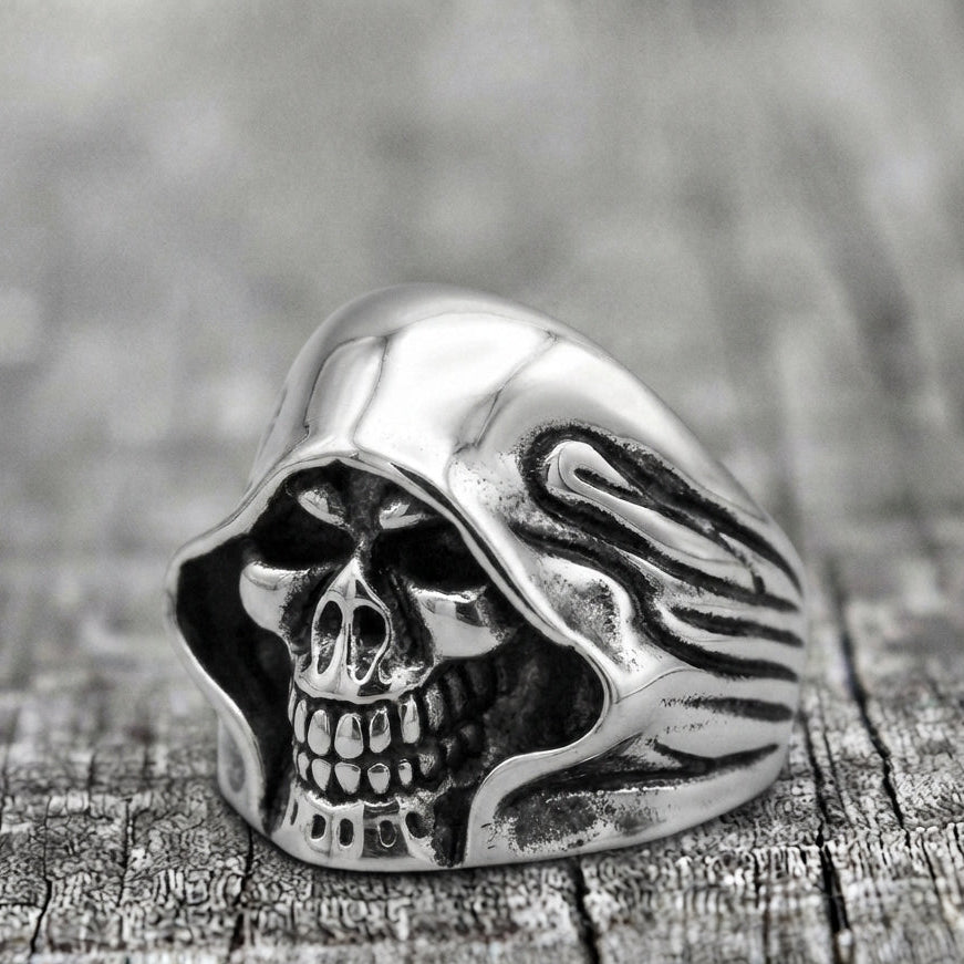 Hooded Skull Grim Reaper Statement Ring