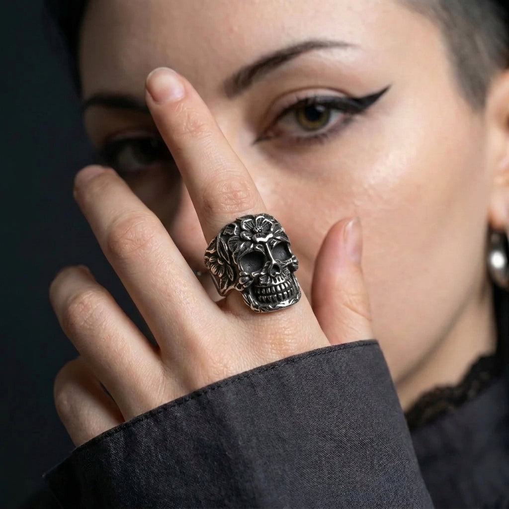 Blooming Skull Signet Ring