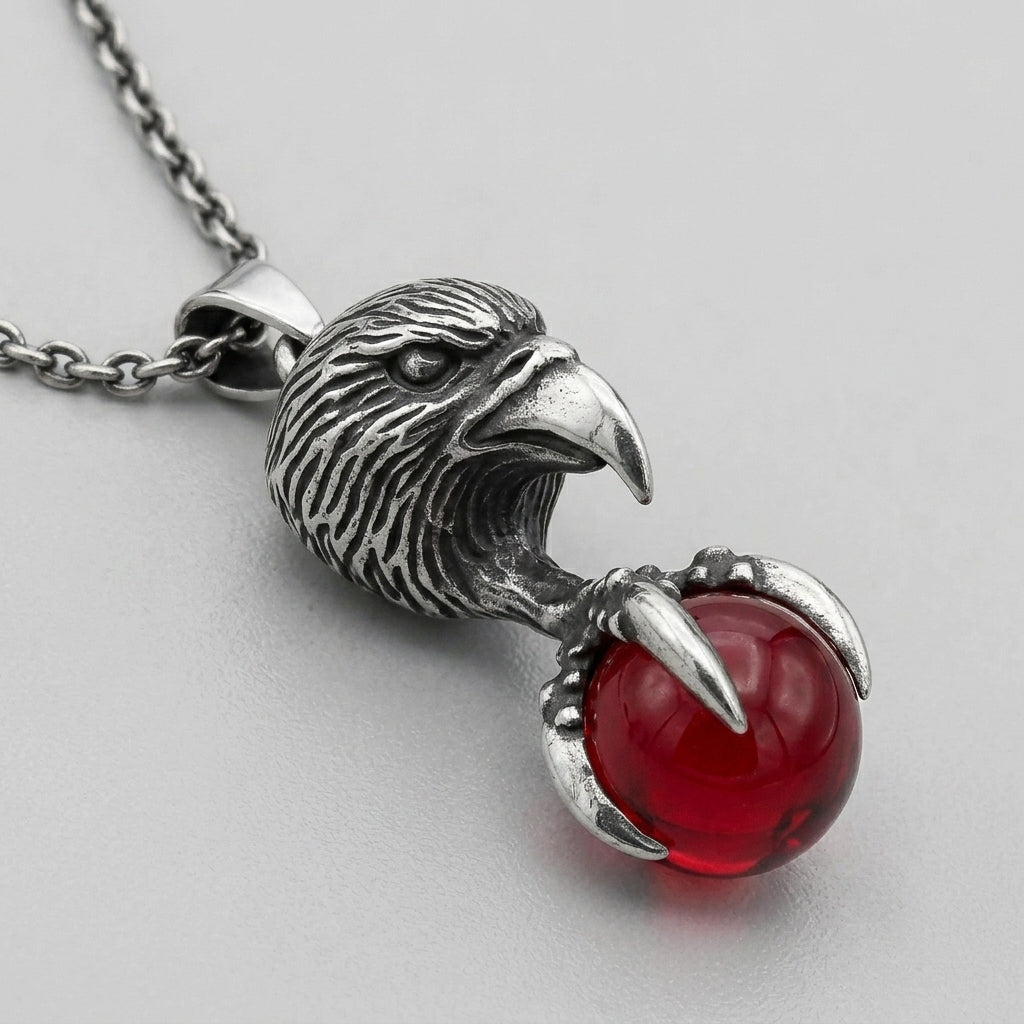 Eagle Claw Pendant Necklace with Red Stone